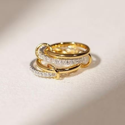 Statement Interlocked Rings Set | Gold & Silver Mixed Metals CZ Stacking Jewelry - Image 6