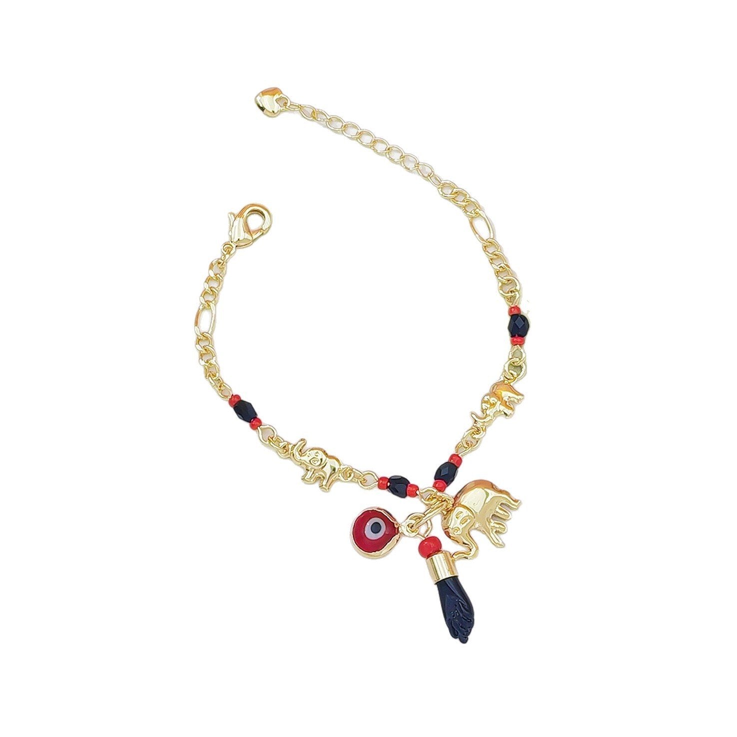 14K Gold Plated Elephant & Evil Eye Bracelet | Adjustable Hypoallergenic Bohemian Jewelry - Image 5