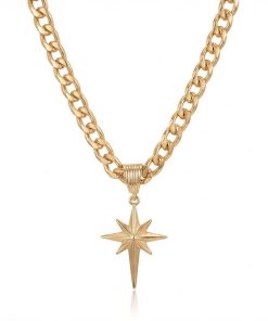 North Star Punk Cuban Link Necklace | Y2K Gold Starburst Pendant