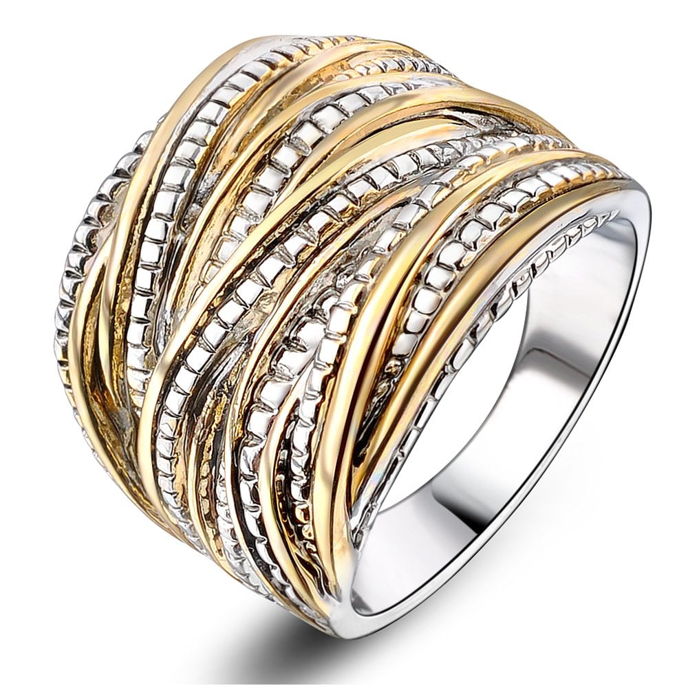 Intertwined Metallic Band Ring for Women | Textured Statement Weave Jewelry - Image 5