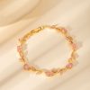 Dainty Crystal Flower & Leaf ,Colorful Oval Zirconia  Bracelet - golden-pink