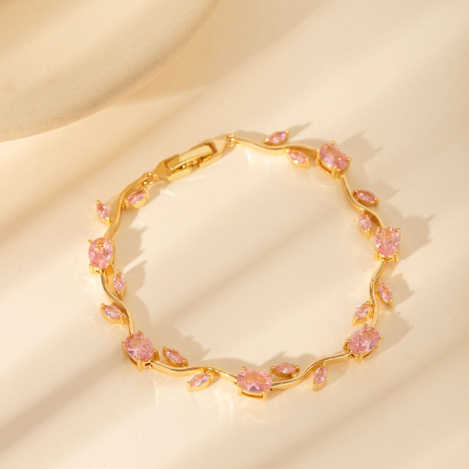 Dainty Crystal Flower & Leaf ,Colorful Oval Zirconia Bracelet - Image 4