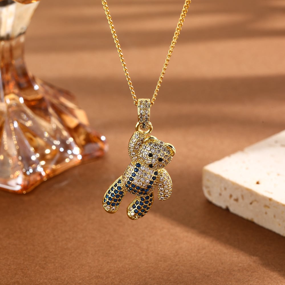 Crystal Bear Pendant Necklace | Copper Base with Gold Plated Finish | Cute Animal Jewelry - Image 6