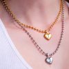 Dainty Personalized Heart Initial Necklace | Silver or Gold Stainless Steel Pendant - gold, B