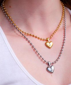 Dainty Personalized Heart Initial Necklace | Silver or Gold Stainless Steel Pendant