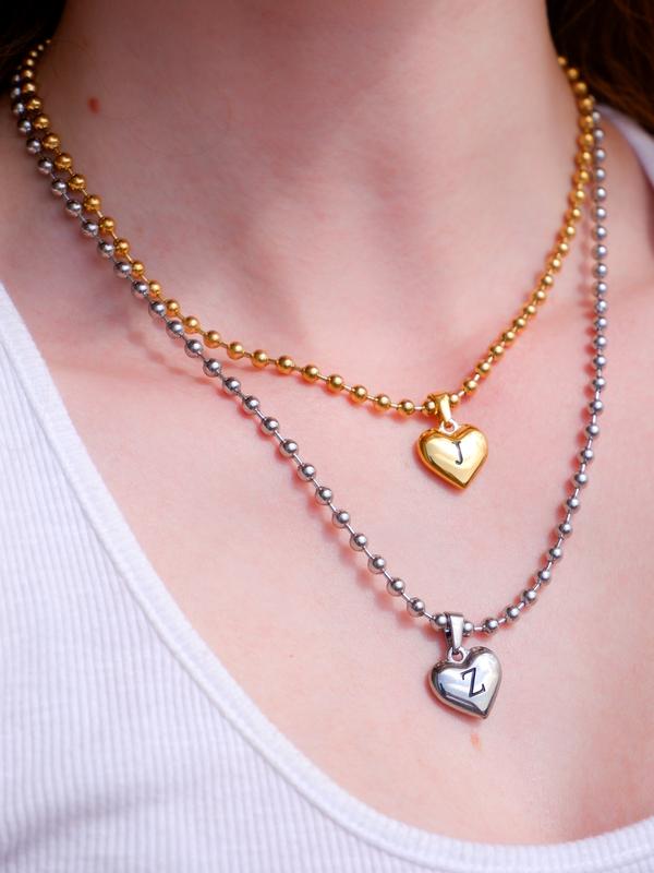 Dainty Personalized Heart Initial Necklace | Silver or Gold Stainless Steel Pendant