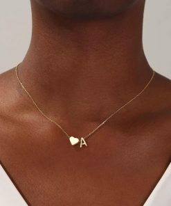 Alternative view of Dainty Initial Heart Necklace (A-Z) | Golden Personalized Tag Pendant for Women