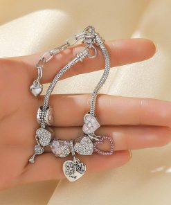Alternative view of Fashionable Heart Bow Charm Bracelet Gift | Elegant Beaded Jewelry for Birthday & Christmas