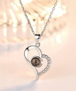 Alternative view of Personalized Memorial Heart Necklace | Custom Photo Projection "I Love You 100 Languages" Gift for Her