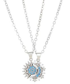 Alternative view of Sun Moon Necklace Set- Sparkling Gold Silver Rhinestone Sun Pendant Necklace