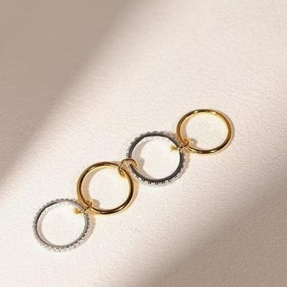 Statement Interlocked Rings Set | Gold & Silver Mixed Metals CZ Stacking Jewelry - Image 5