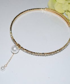 Simple and stylish new pearl and rhinestone choker necklace
