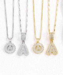 2-Pack Initial Letter Necklaces for Women – 14K Gold Plated Cubic Zirconia Alphabet Pendant Set