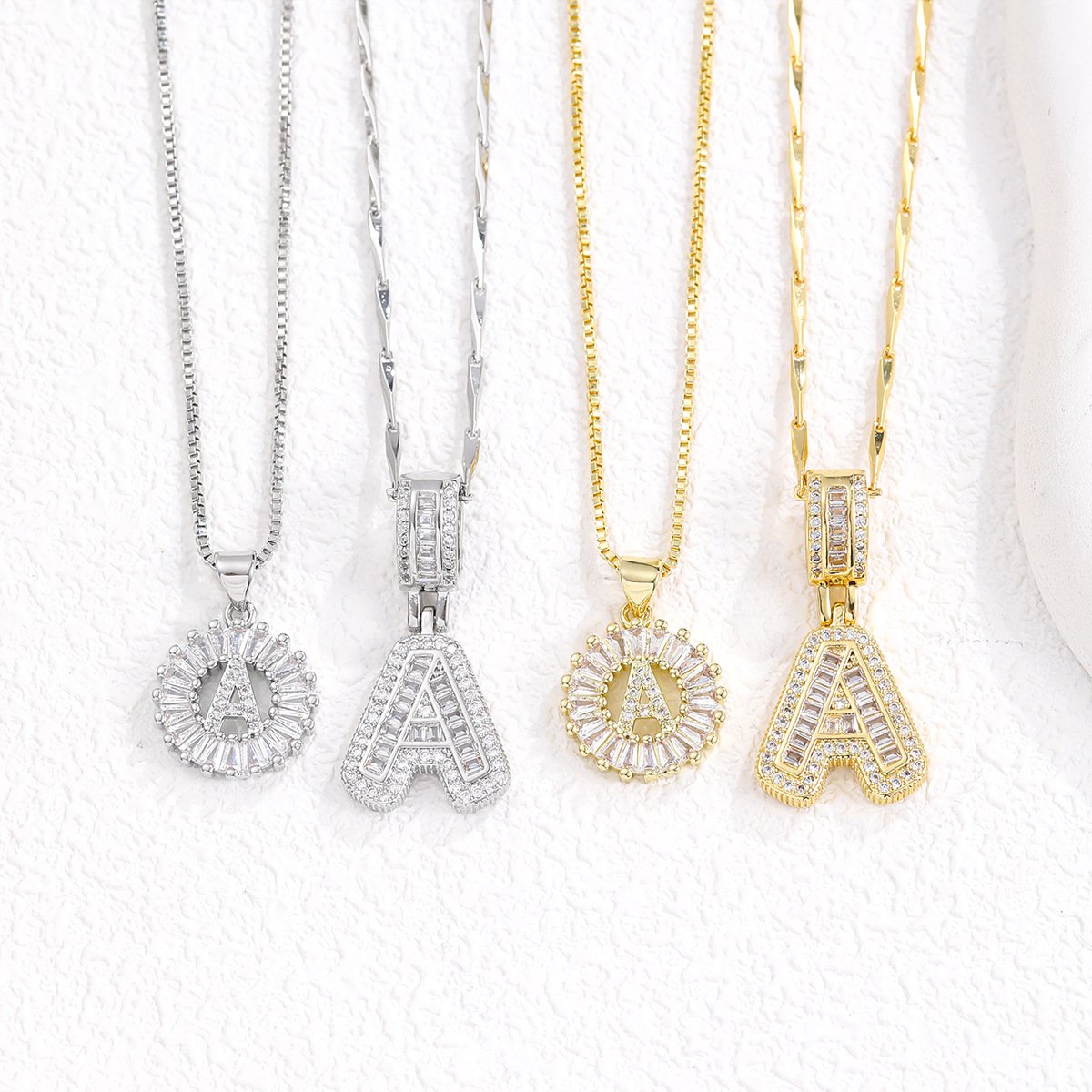 2-Pack Initial Letter Necklaces for Women – 14K Gold Plated Cubic Zirconia Alphabet Pendant Set