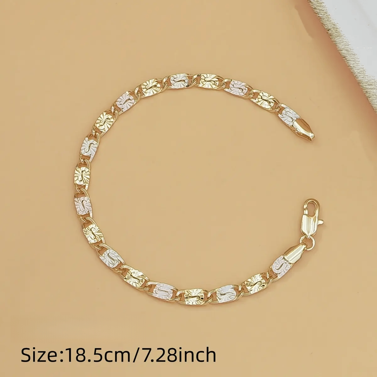 14K Gold Tri-Color Mariner – Polished Floral Engraved Chain Bracelet - Image 5