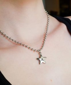 Alternative view of Dainty Star Initial Necklace | Personalized Letter Pendant | Silver Stainless Steel
