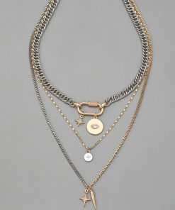 Two-Color Layered Eye Pendant Necklace for Women | Trendy Multi-Layer Stacking Jewelry