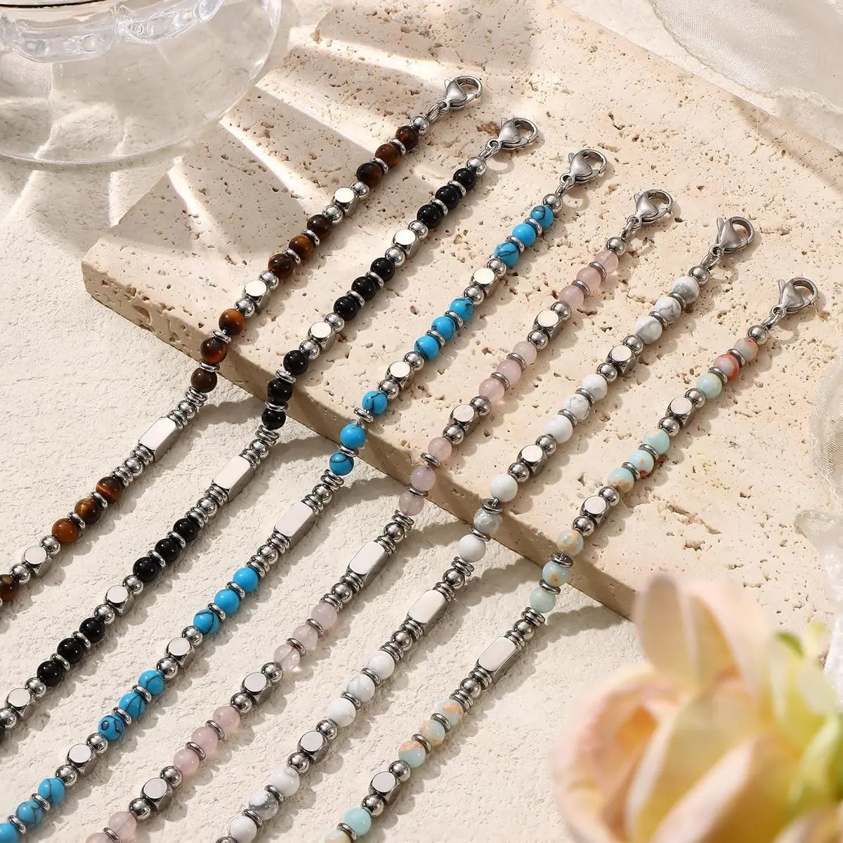 Beaded Bracelets for Women&Men (With Pink Crystal Obsidian Tiger Eye ) - Image 7