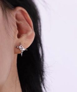 Alternative view of Unisex Irregular Four-Pointed Star Zircon Stud Earrings | Niche Design Couple Jewelry