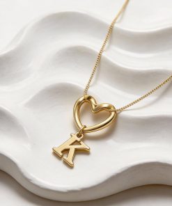 Alternative view of Gold Initial Letter Statement Dainty Charm Necklace