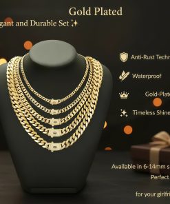 Elevate Your Style: Gold-Plated Stainless Steel Cuban Link Necklace & Bracelet Set