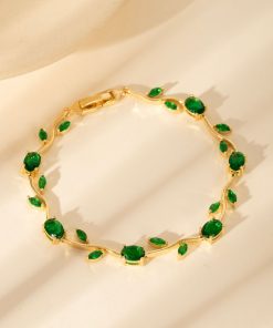 Alternative view of Dainty Crystal Flower & Leaf ,Colorful Oval Zirconia  Bracelet