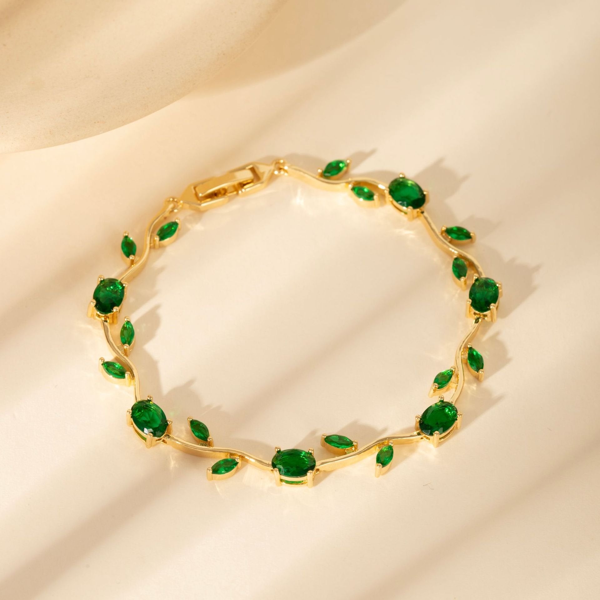 Dainty Crystal Flower & Leaf ,Colorful Oval Zirconia Bracelet - Image 2