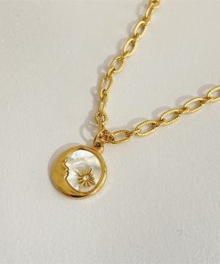 Alternative view of Sun & Moon Matching Necklaces: Celestial Mother of Pearl "Soulmate" Coin Set for Couples & BFFs 🌙☀️