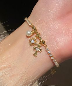 Dainty Double Layered Snowflake Cross Bracelet | Sparkle Adjustable Jewelry