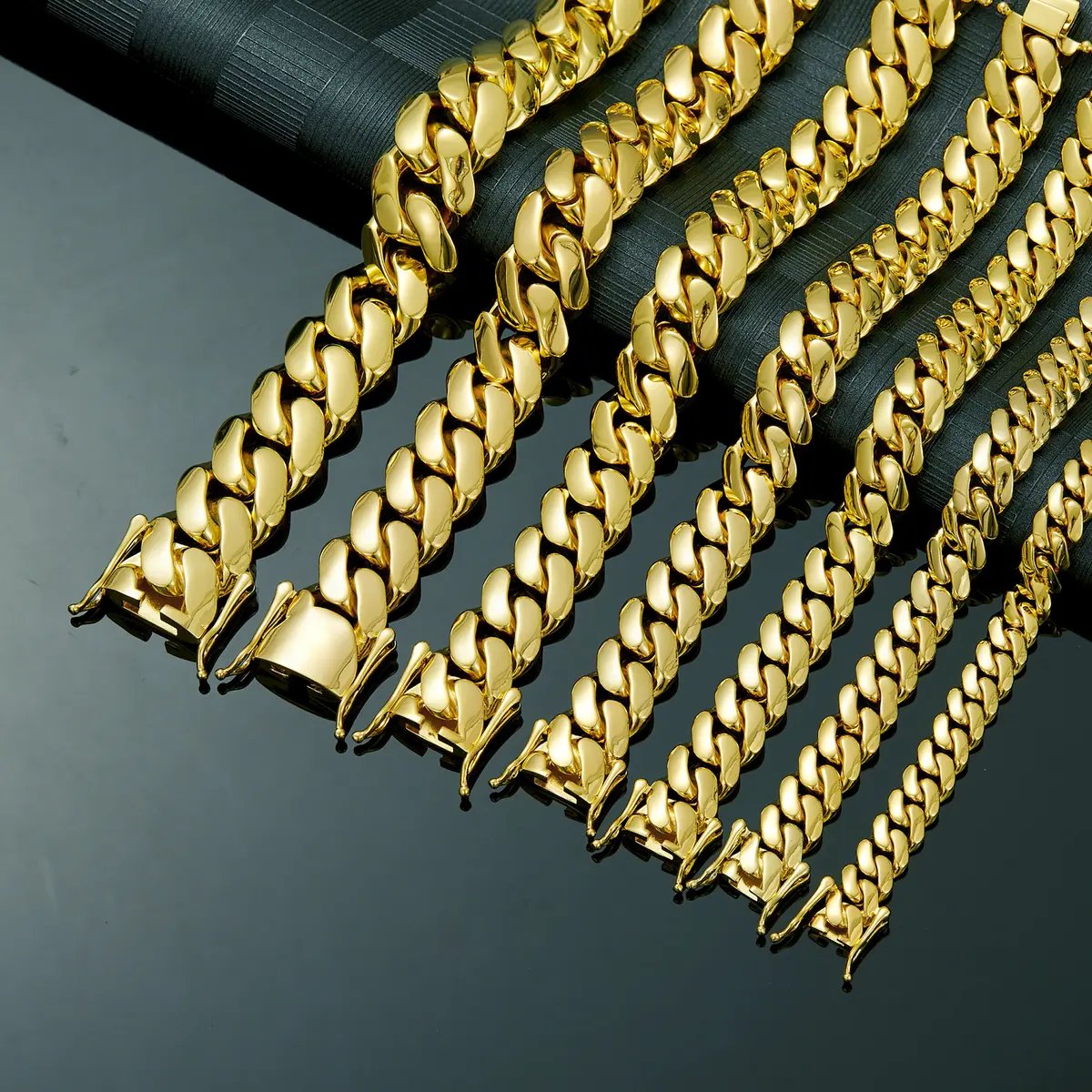 14K Gold Plated Heavy Mens Soild Cuban Link Chain Necklace/Bracelet Set - Image 5
