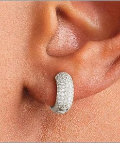 Alternative view of Simple CZ Inlaid Gold Plated Huggie Hoops | Hypoallergenic Cartilage Earrings Gift for Men