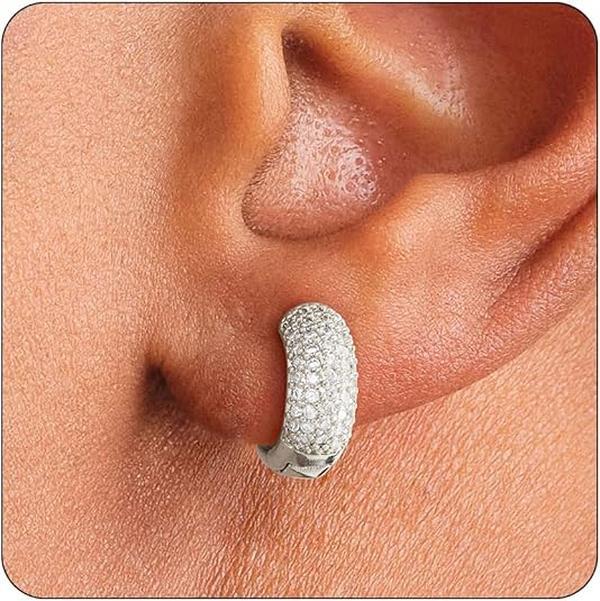 Simple CZ Inlaid Gold Plated Huggie Hoops | Hypoallergenic Cartilage Earrings Gift for Men - Image 2