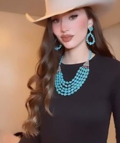 Alternative view of Statement Western Turquoise Drop Earrings for Women | Country Cowgirl Style Jewelry