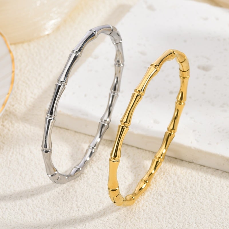 18K Gold-Plated Bamboo &Waterproof Stainless Steel Bracelet - Image 3