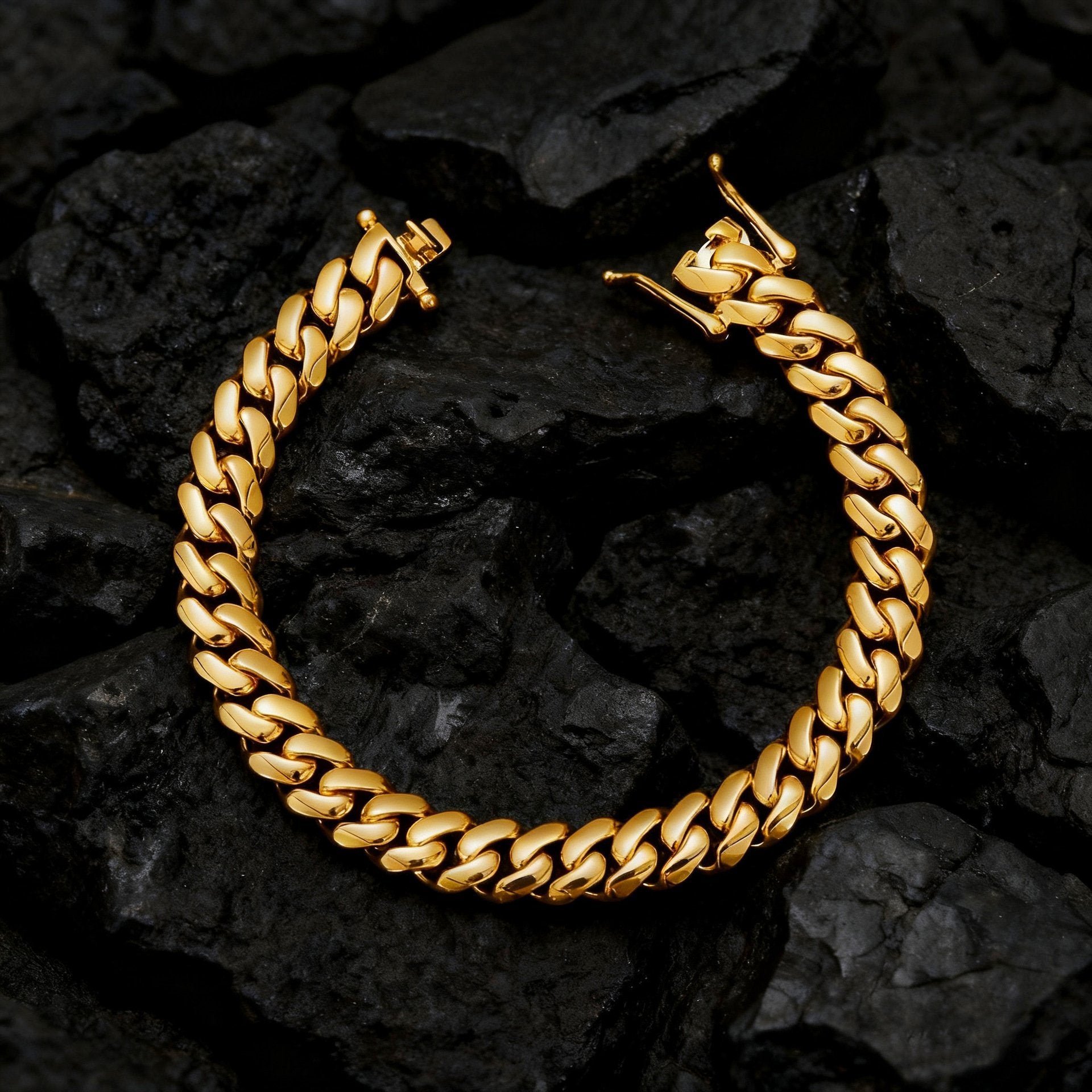 14K Gold Plated Heavy Mens Soild Cuban Link Chain Necklace/Bracelet Set - Image 2
