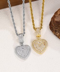 Alternative view of Hip Hop Cubic Zirconia Heart Necklace | 925 Silver & Stainless Steel | Anti-Fade Jewelry