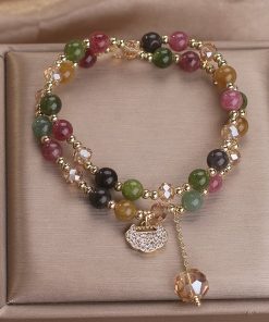 Premium Double-Strand Rainbow Tourmaline Beaded Bracelet