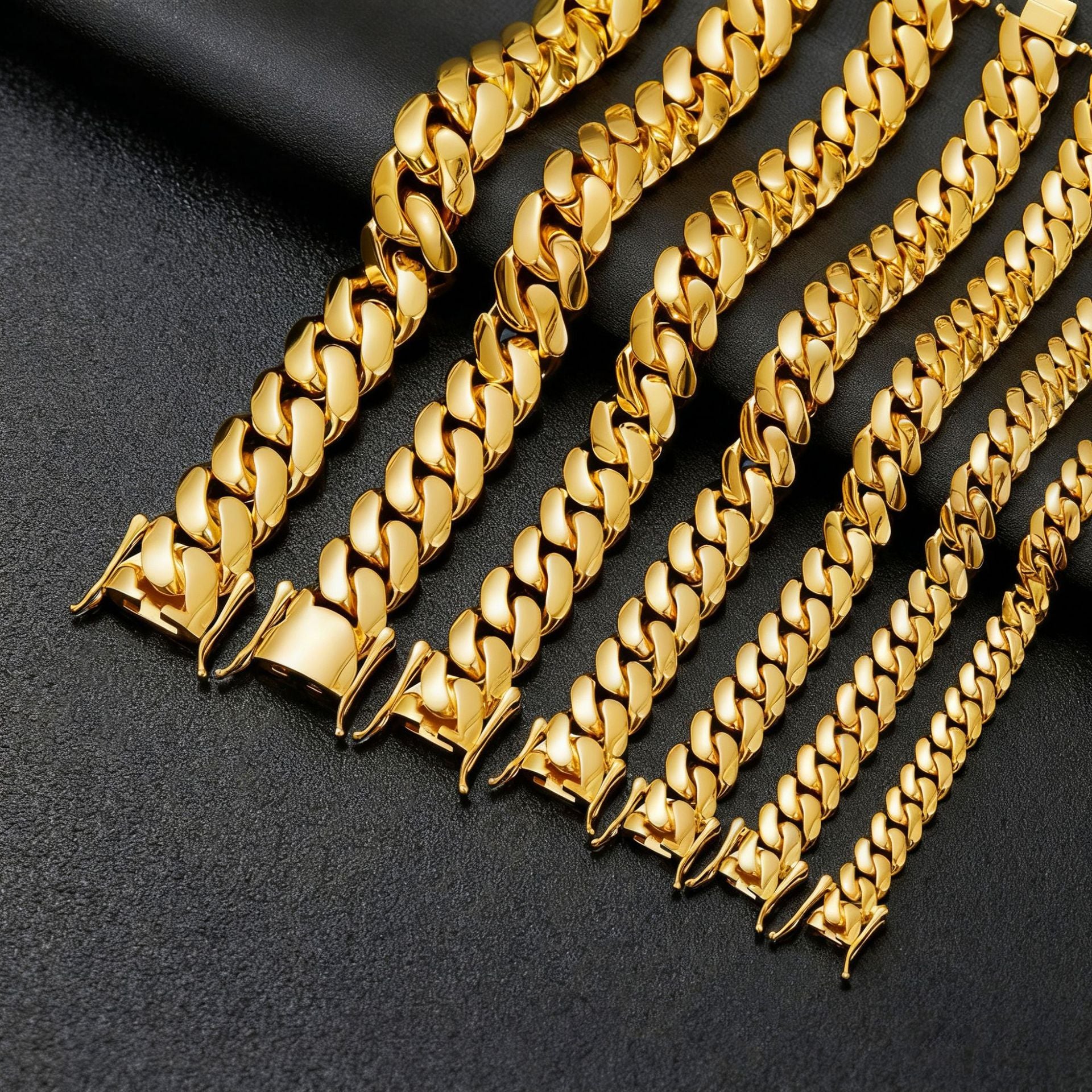14K Gold Plated Heavy Mens Soild Cuban Link Chain Necklace/Bracelet Set - Image 3