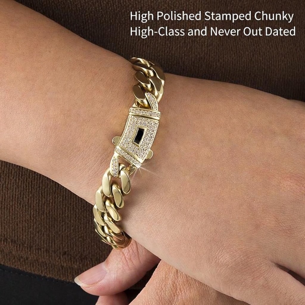 14k Gold Plated Miami Cuban Link Chain Bracelet - Image 7
