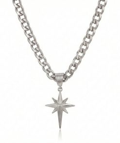 Alternative view of North Star Punk Cuban Link Necklace | Y2K Gold Starburst Pendant
