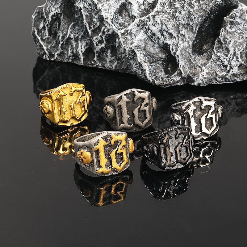 💀Edgy Statement Piece “13” Skull Ring