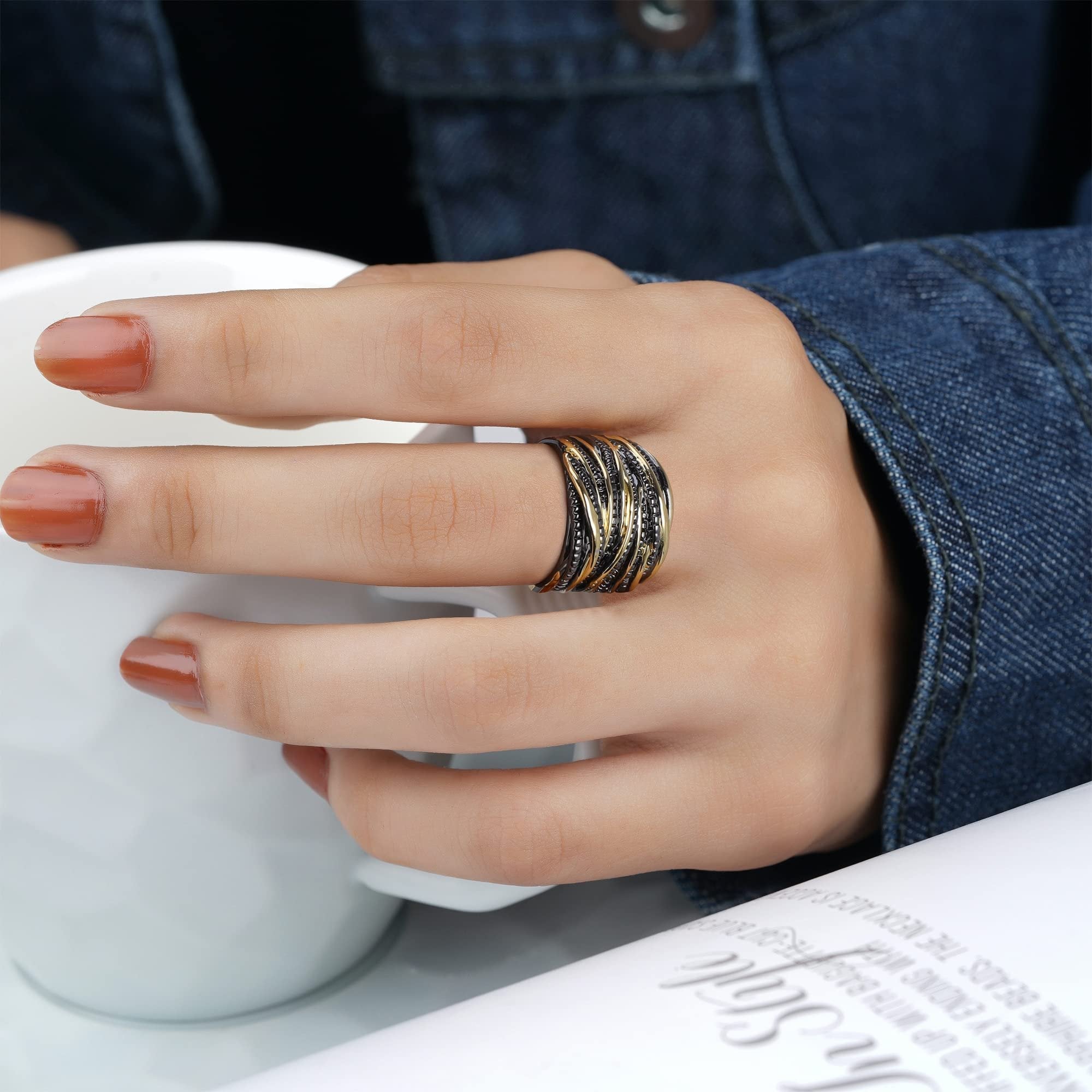 Intertwined Metallic Band Ring for Women | Textured Statement Weave Jewelry - Image 3