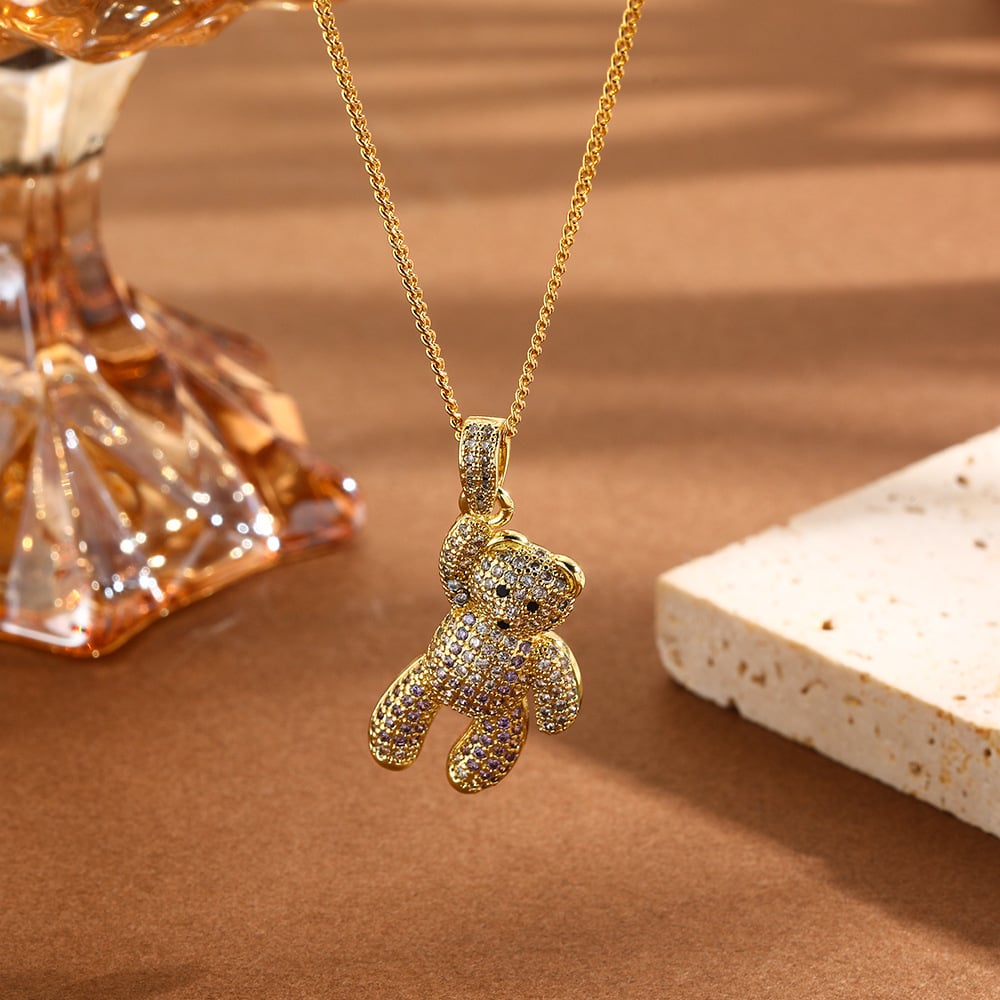Crystal Bear Pendant Necklace | Copper Base with Gold Plated Finish | Cute Animal Jewelry - Image 4