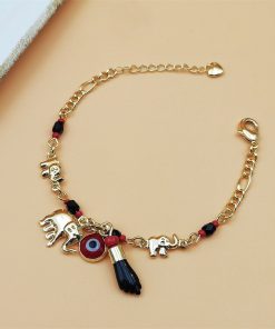 Alternative view of 14K Gold Plated Elephant & Evil Eye Bracelet | Adjustable Hypoallergenic Bohemian Jewelry