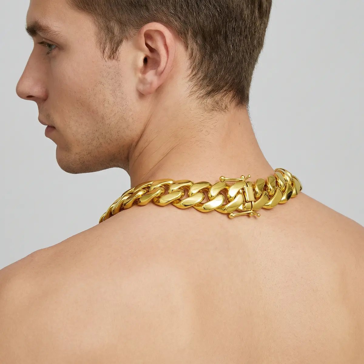 14K Gold Plated Heavy Mens Soild Cuban Link Chain Necklace/Bracelet Set - Image 10