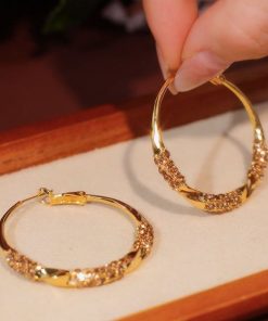 Alternative view of 14K Gold Plated Twisted Hoop Earrings | Chunky Round Design Statement Jewelry for Women