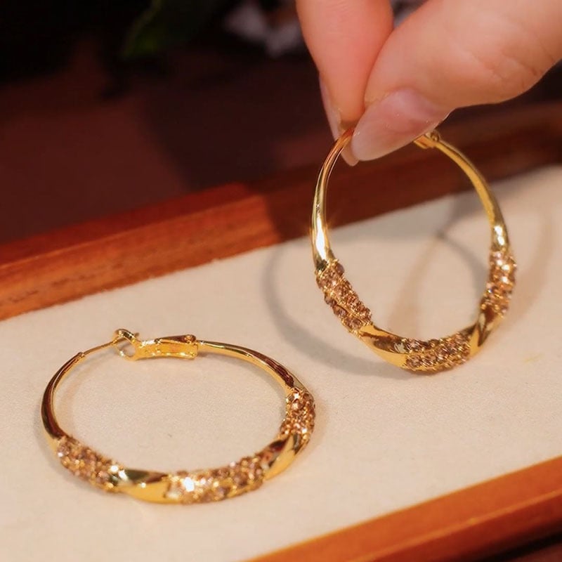 14K Gold Plated Twisted Hoop Earrings | Chunky Round Design Statement Jewelry for Women - Image 2