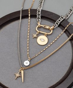 Alternative view of Two-Color Layered Eye Pendant Necklace for Women | Trendy Multi-Layer Stacking Jewelry