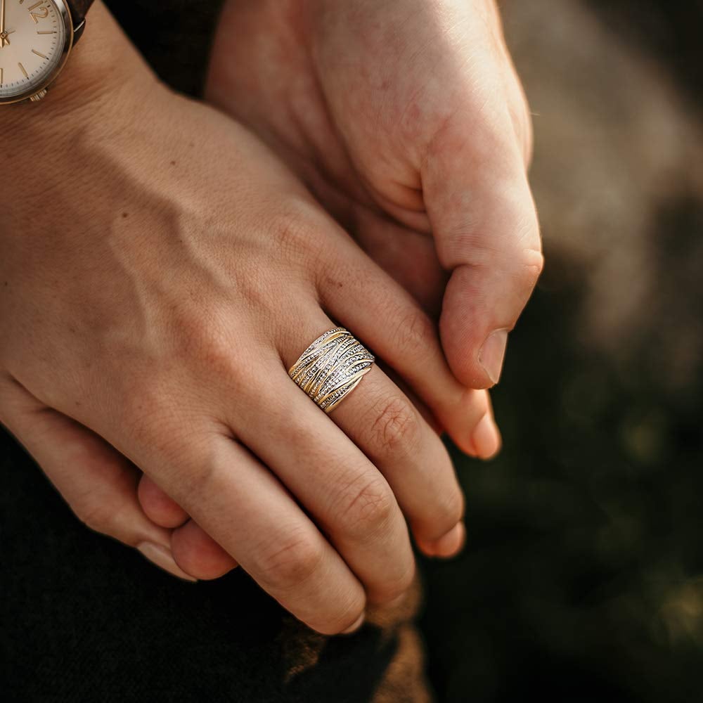 Intertwined Metallic Band Ring for Women | Textured Statement Weave Jewelry - Image 2