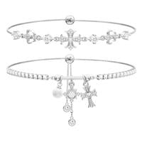 Dainty Double Layered Snowflake Cross Bracelet | Sparkle Adjustable Jewelry - Image 5